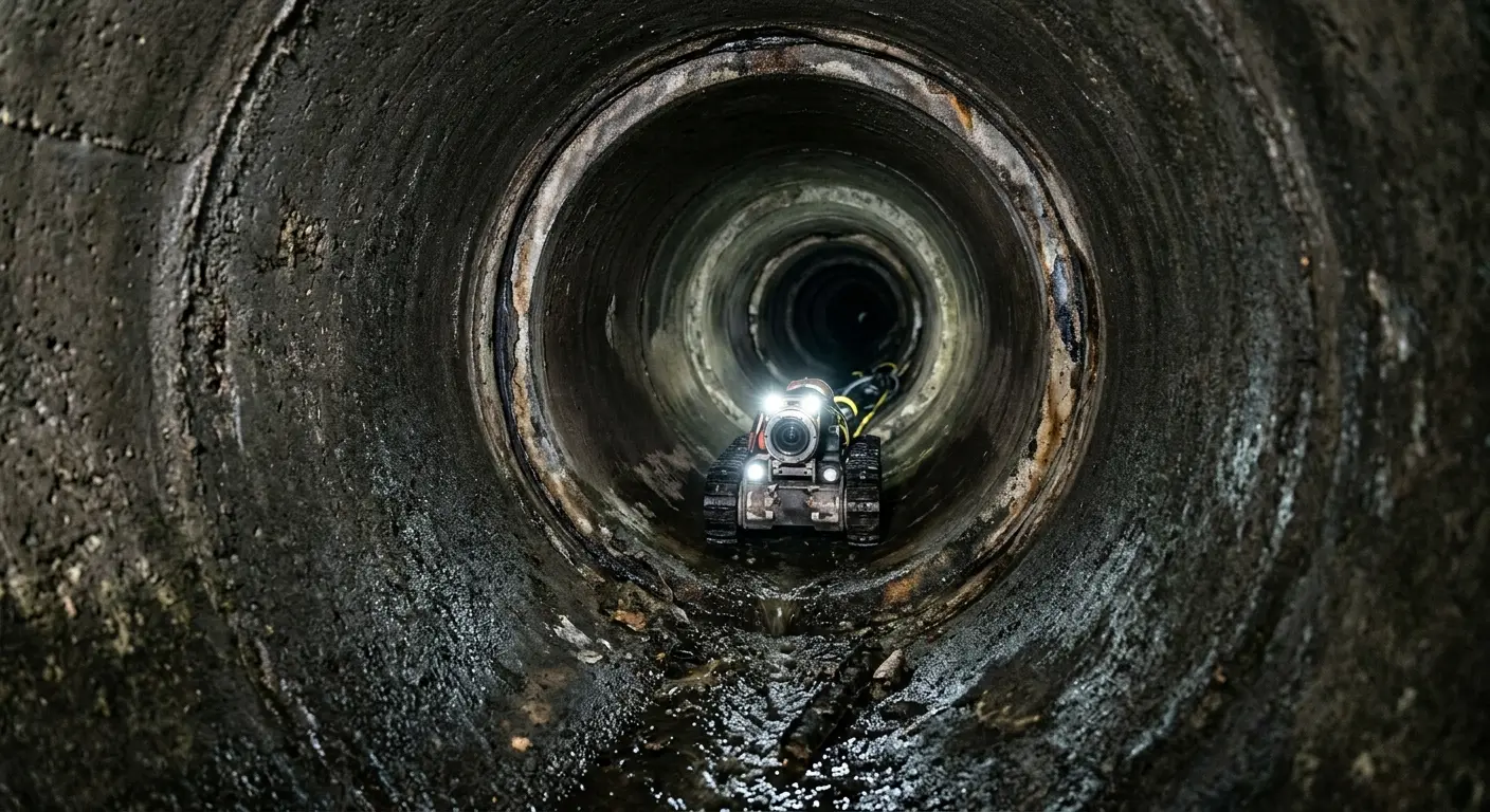 Robotic sewer camera inspecting pipe interior for Sewer Line Cleaning in Sodus
